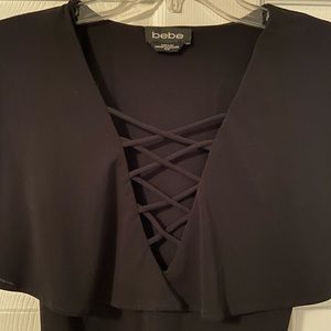 BEBE cross front black body suit